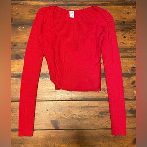 Hollister Red Ribbed Long Sleeve Top